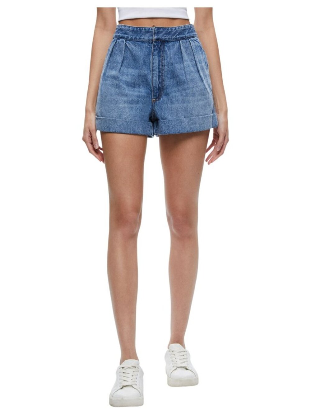 Alice + Olivia Blue Denim High-Waist Jean Shorts